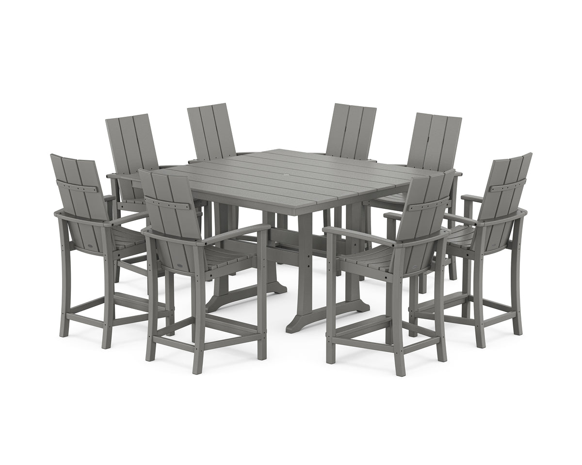 POLYWOOD Modern Adirondack 9-Piece Farmhouse Trestle Counter Set in Slate Grey