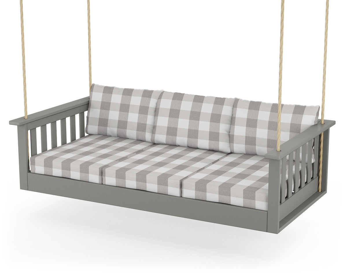 POLYWOOD Vineyard Daybed Swing in Slate Grey / Buffalo Plaid Grey Mist