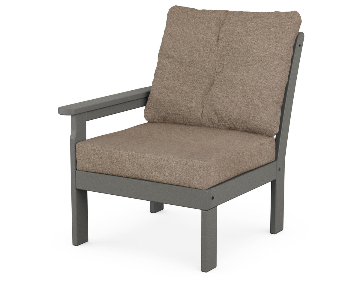 POLYWOOD Vineyard Modular Left Arm Chair in Slate Grey / Spiced Burlap