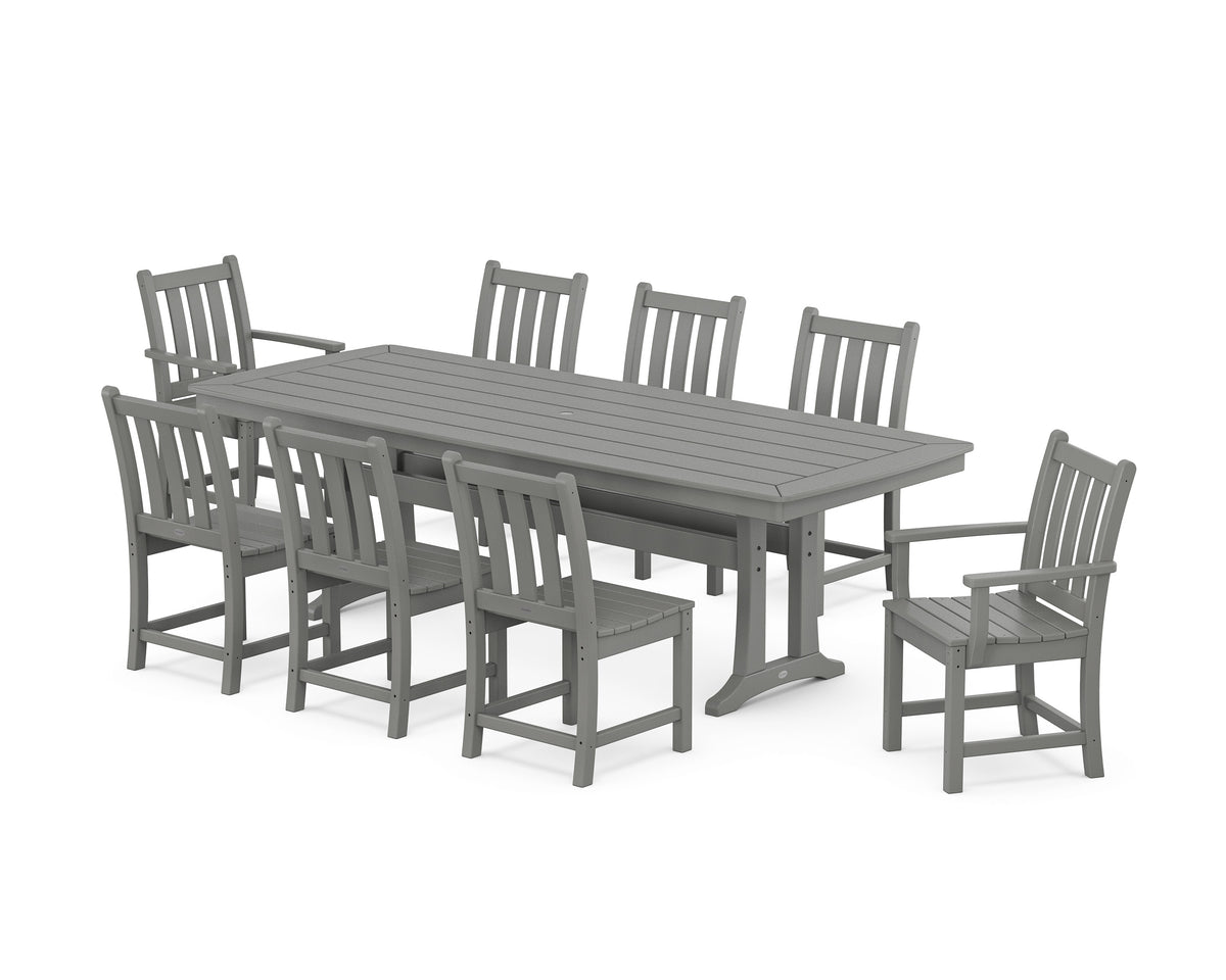 POLYWOOD Traditional Garden 9-Piece Dining Set with Trestle Legs in Slate Grey