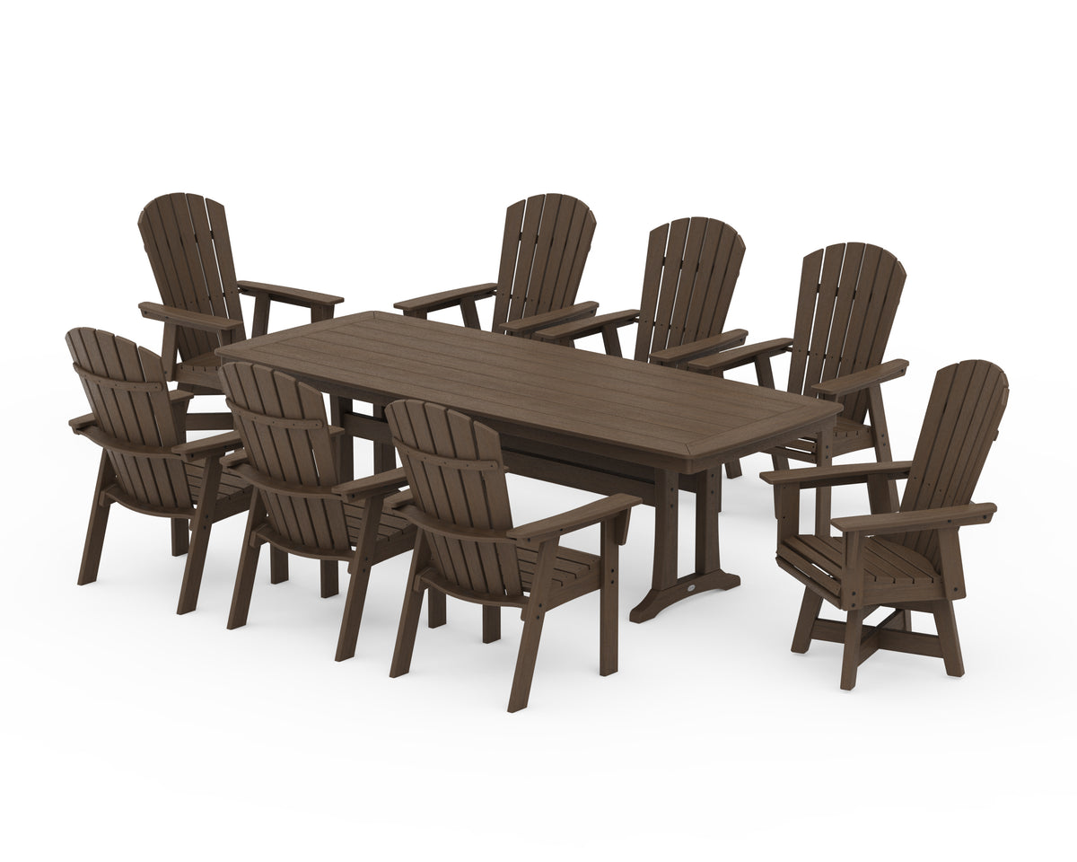 POLYWOOD Nautical Curveback Adirondack Swivel 9-Piece Dining Set with Trestle Legs in Kona