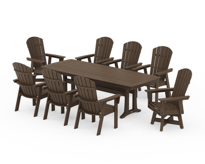 POLYWOOD Nautical Curveback Adirondack Swivel 9-Piece Dining Set with Trestle Legs in Kona