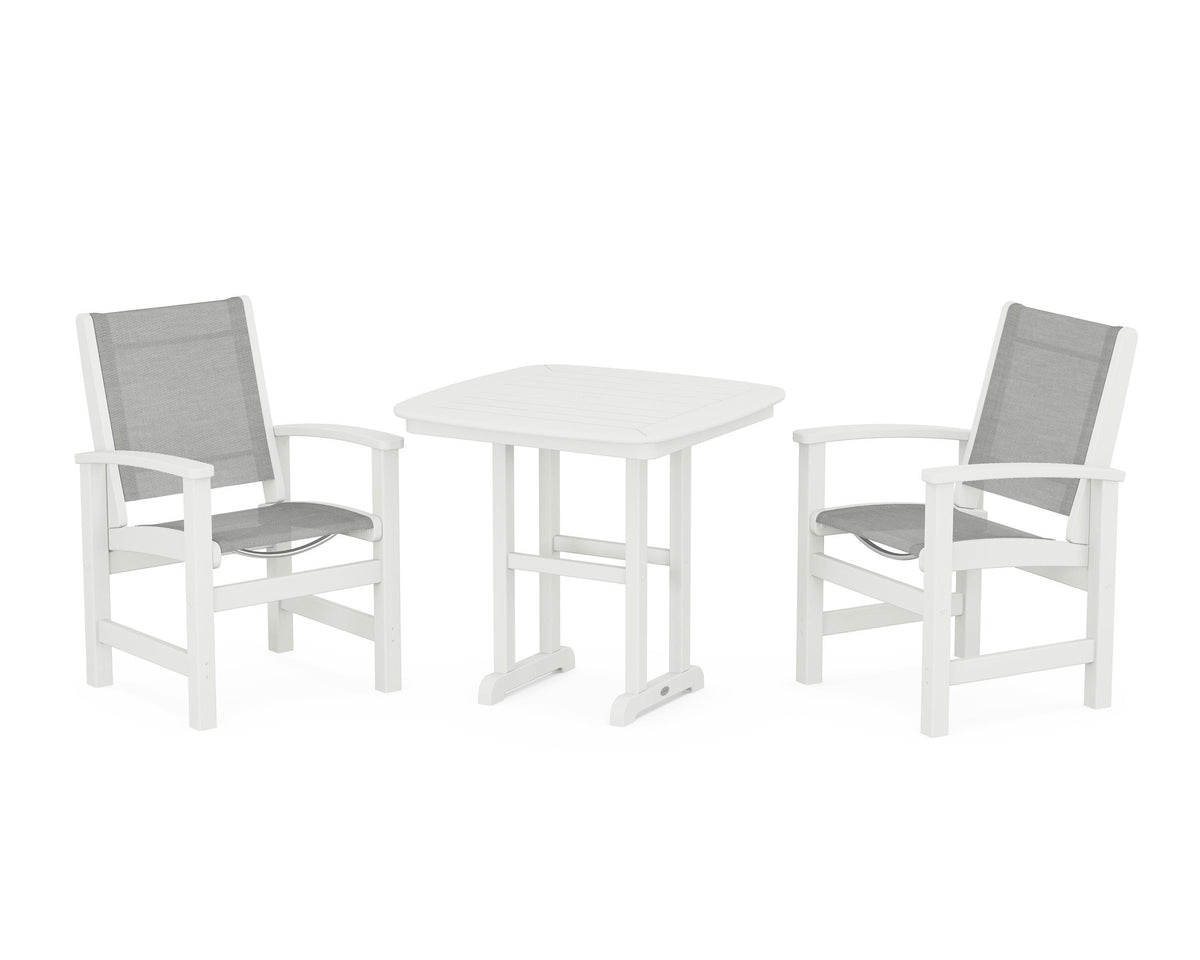 POLYWOOD Coastal 3-Piece Dining Set in Vintage White / Metallic