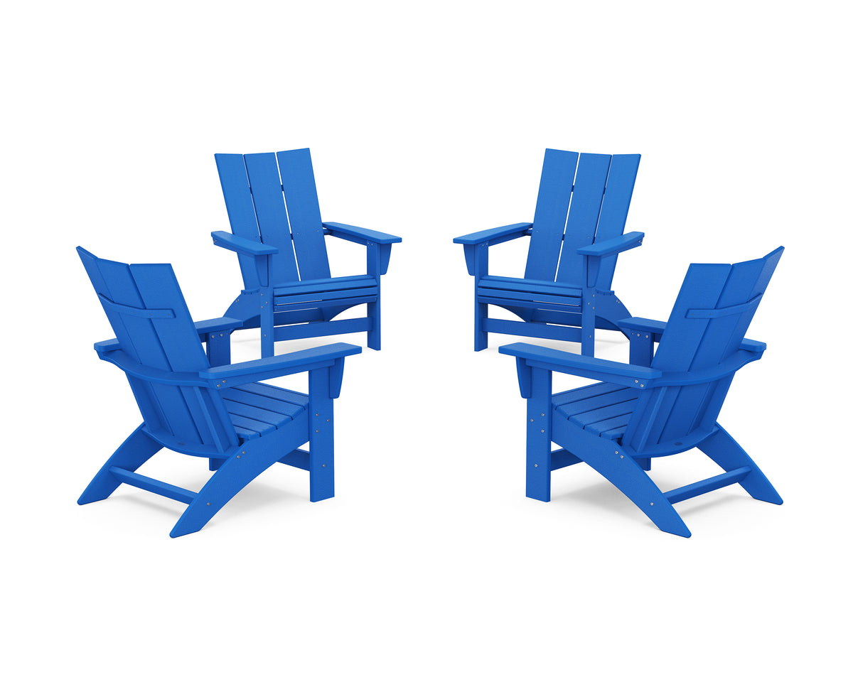 POLYWOOD 4-Piece Modern Grand Adirondack Chair Conversation Set in Pacific Blue