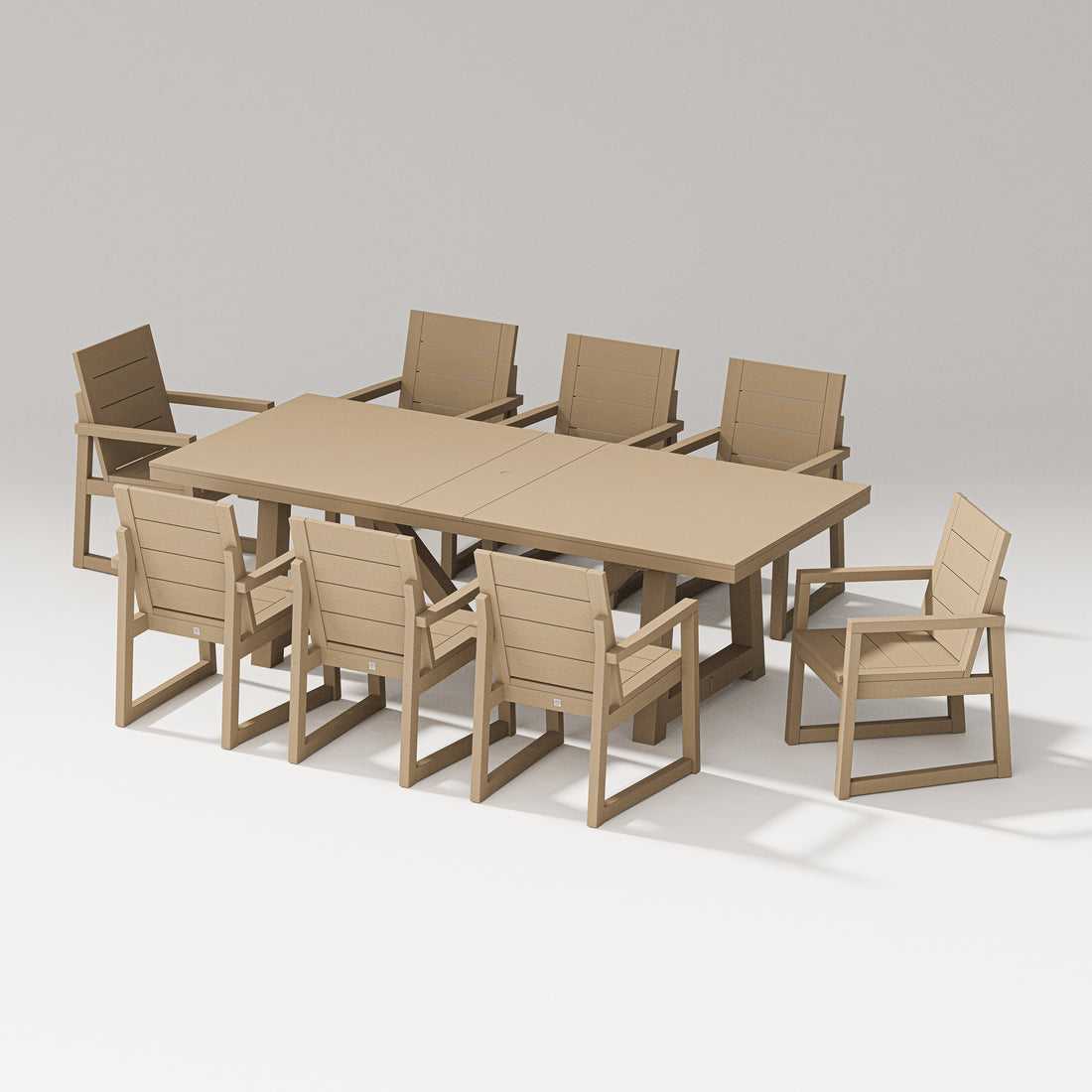 POLYWOOD PW Designer Series Elevate 9-Piece A-Frame Table Dining Set in Vintage Sahara