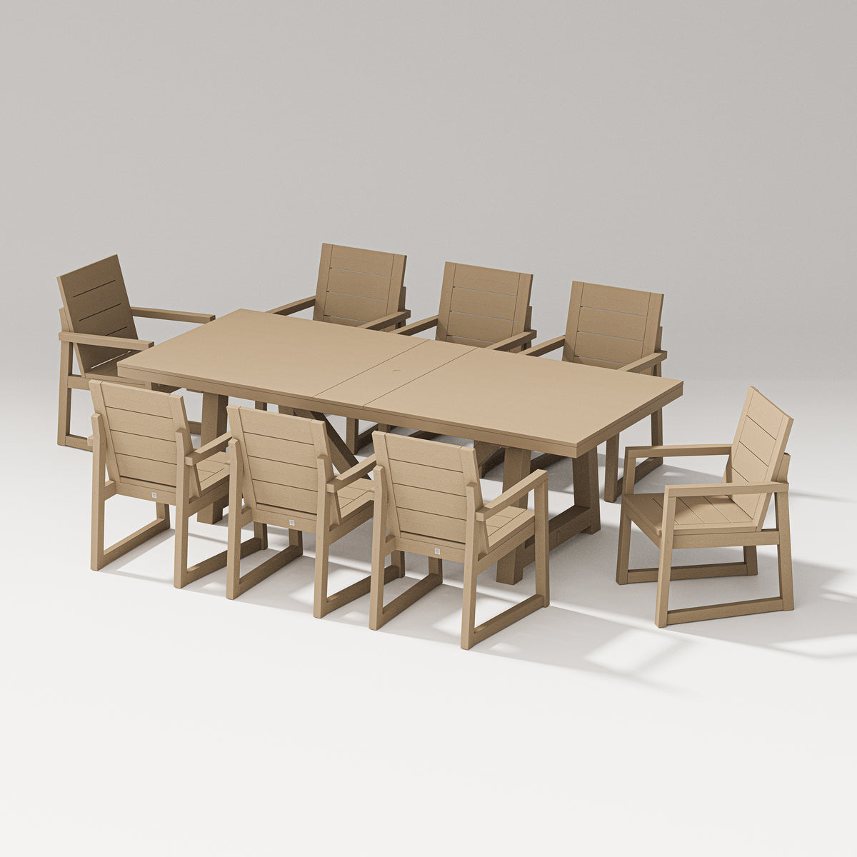 POLYWOOD PW Designer Series Elevate 9-Piece A-Frame Table Dining Set in Vintage Sahara