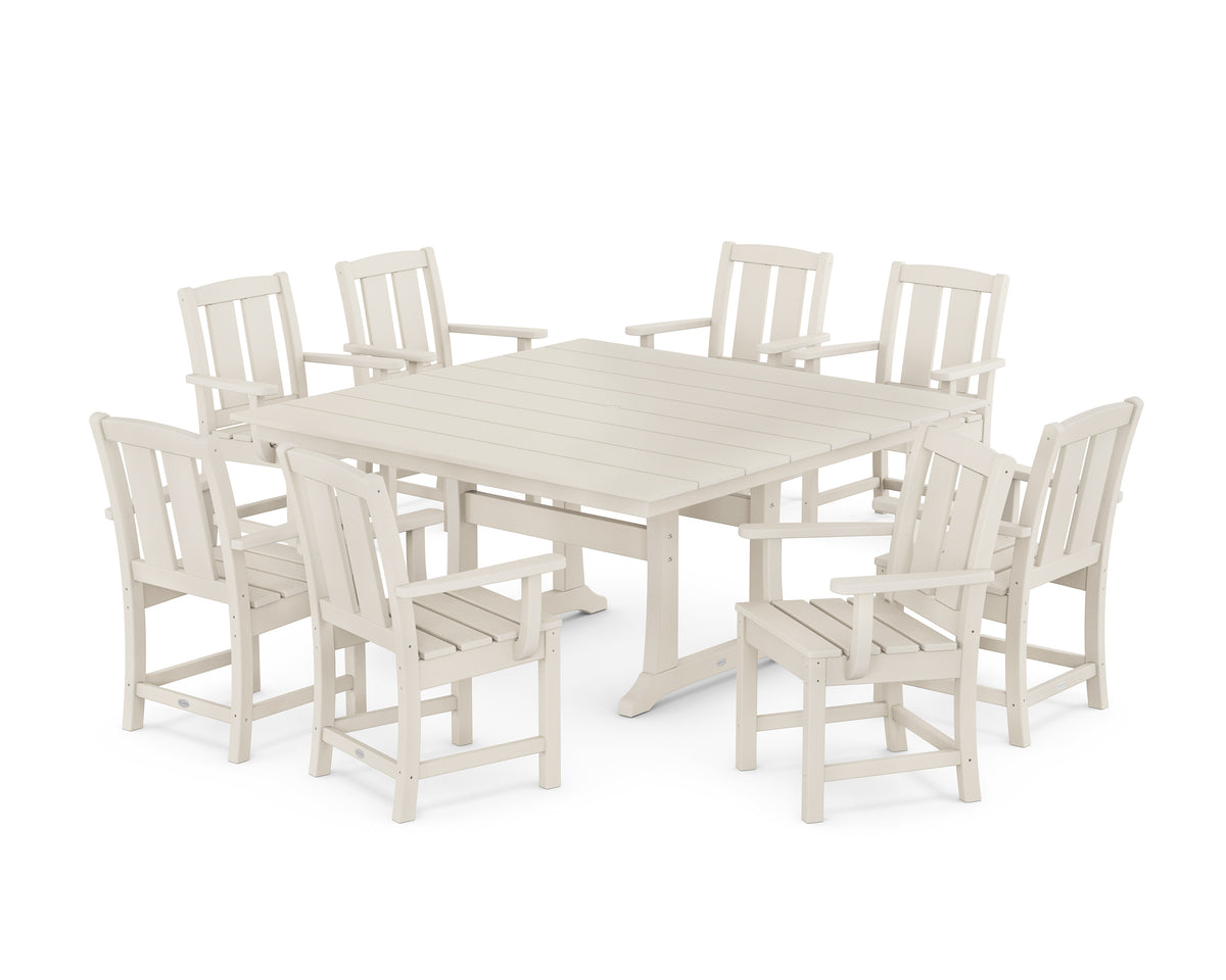 POLYWOOD Mission 9-Piece Square Farmhouse Dining Set with Trestle Legs in Sand