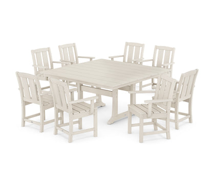 POLYWOOD Mission 9-Piece Square Farmhouse Dining Set with Trestle Legs in Sand