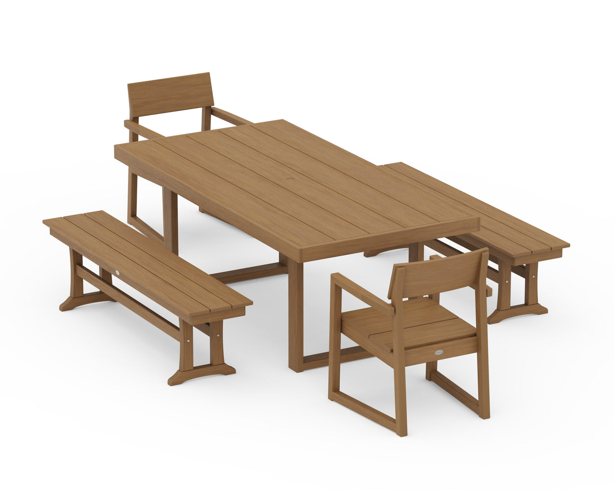 POLYWOOD EDGE 5-Piece Dining Set with Benches (EDGE 40" x 78" Table) in Natural