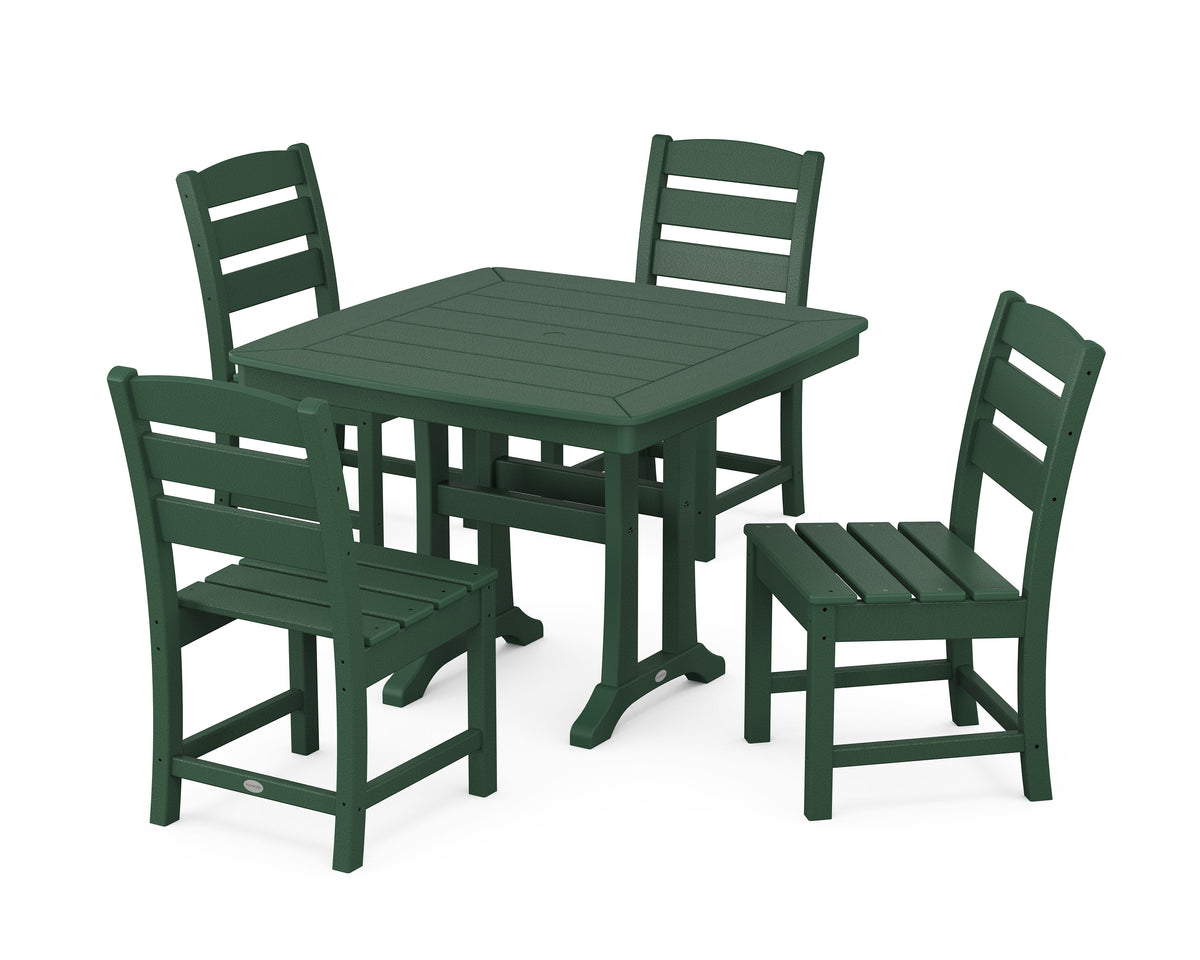 POLYWOOD Lakeside Side Chair 5-Piece Dining Set with Trestle Legs - 37" Table in Green