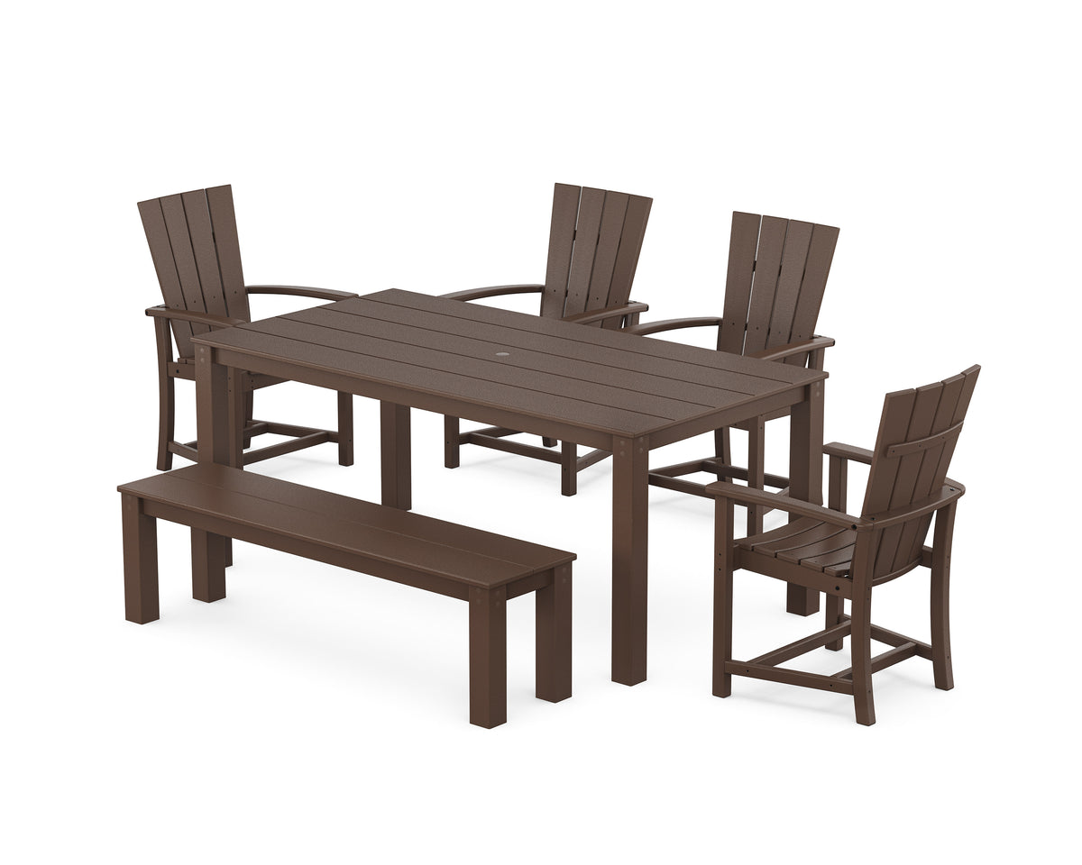 POLYWOOD Quattro 6-Piece Parsons Dining Set with Bench in Mahogany