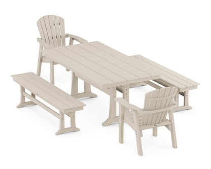 POLYWOOD Seashell 5-Piece Farmhouse Dining Set with Trestle Legs - 37" x 72" Table in Sand