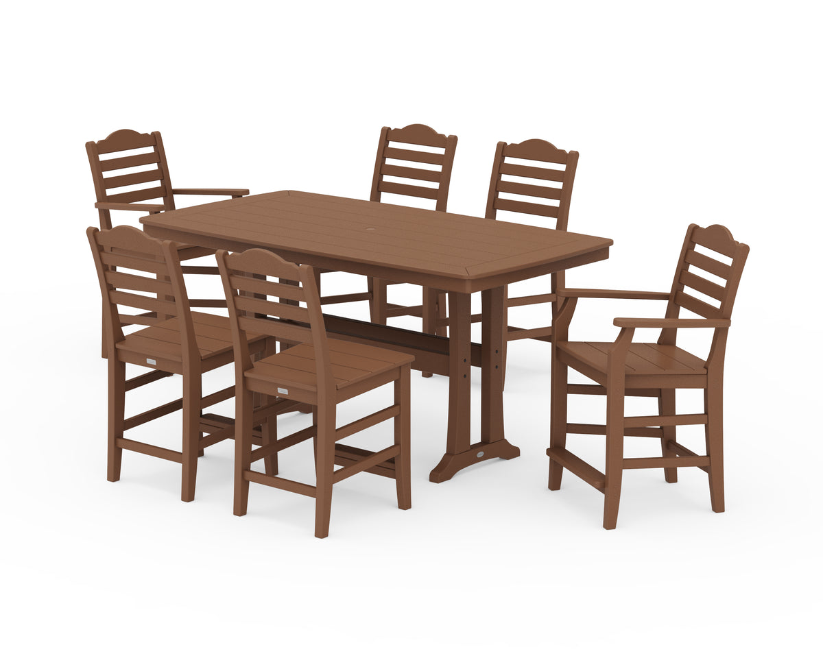 POLYWOOD Savannah 7-Piece Counter Set with Trestle Legs in Teak