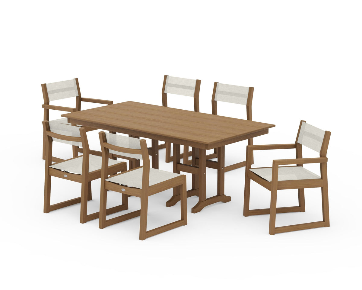 POLYWOOD EDGE Sling 7-Piece Farmhouse Dining Set in Natural / Parchment