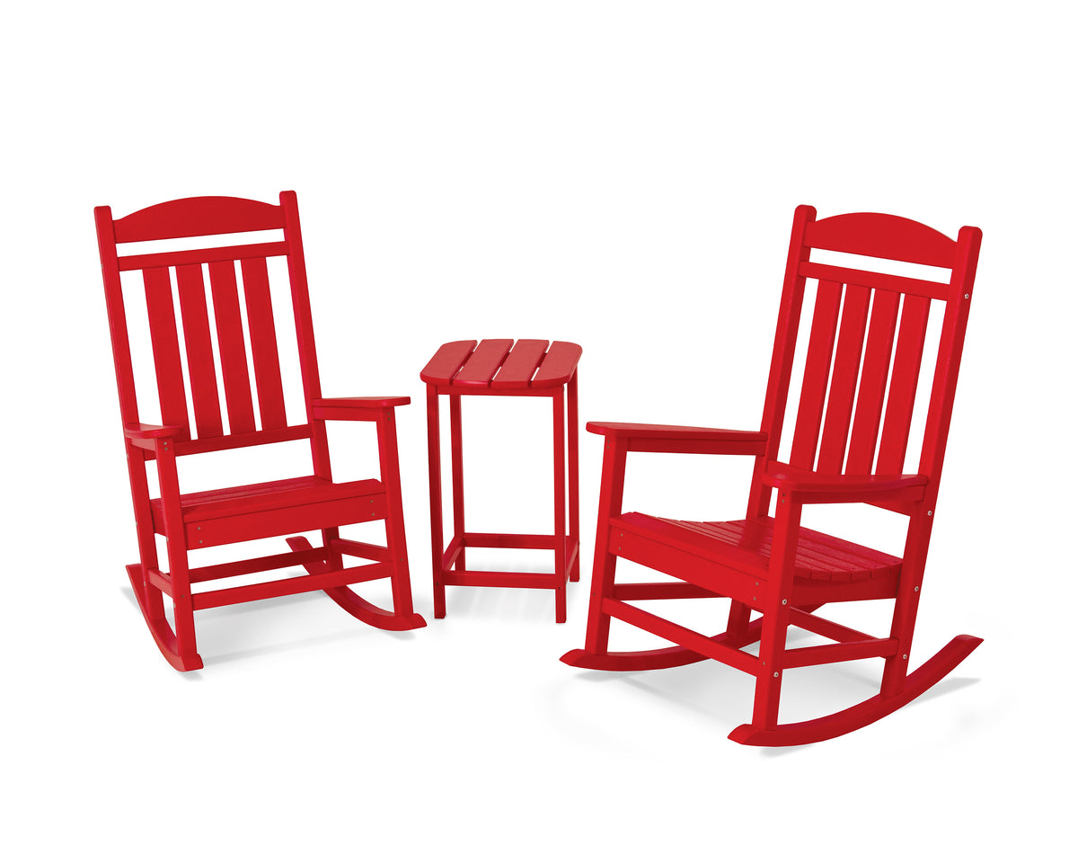 POLYWOOD Presidential Rocker 3-Piece Set in Sunset Red