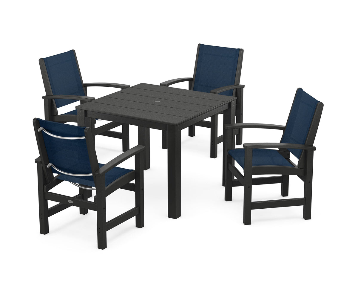 POLYWOOD Coastal 5-Piece Parsons Dining Set in Black / Navy Blue