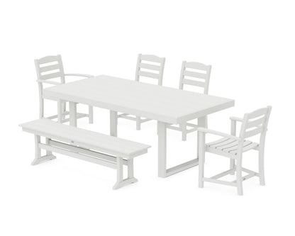 POLYWOOD La Casa Café 6-Piece Dining Set with Bench - 39" x 78" Table in Vintage White