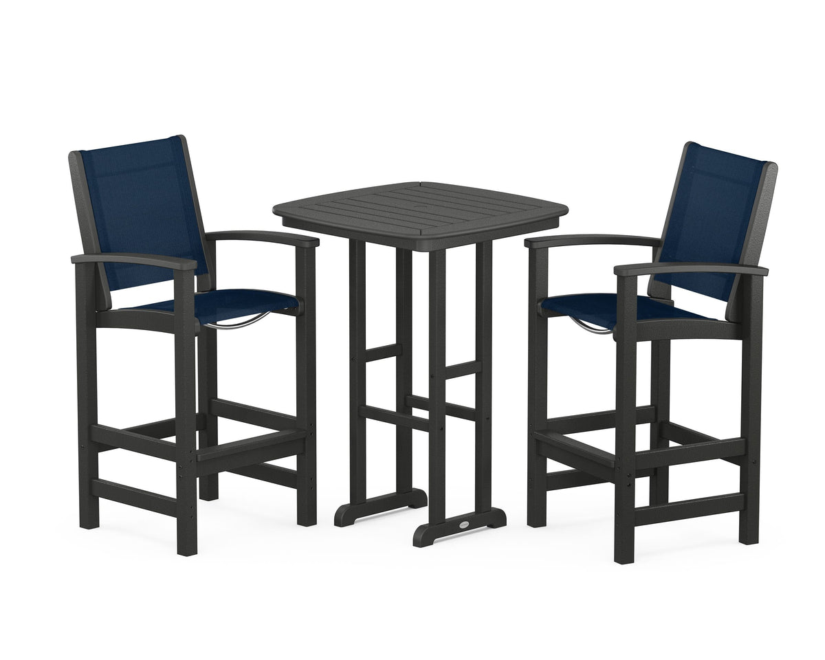 POLYWOOD Coastal 3-Piece Bar Set in Black / Navy Blue
