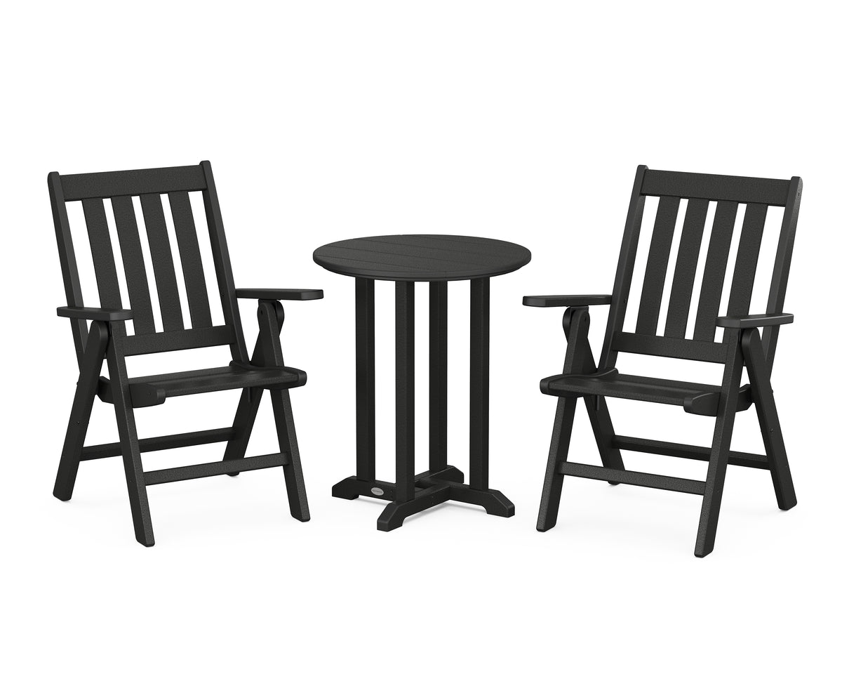POLYWOOD Vineyard Folding Chair 3-Piece Round Bistro Dining Set in Black