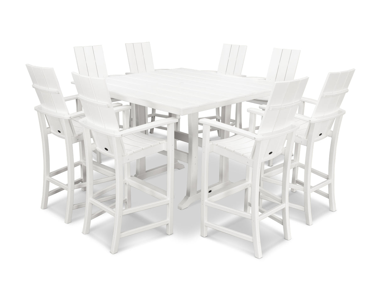 POLYWOOD Modern Adirondack 9-Piece Farmhouse Trestle Bar Set in White
