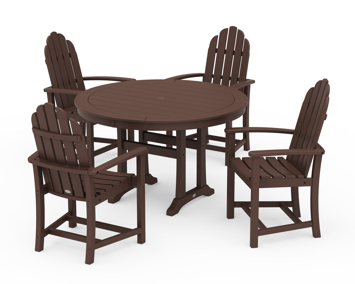 POLYWOOD Classic Adirondack 5-Piece Round Dining Set with Trestle Legs in Mahogany