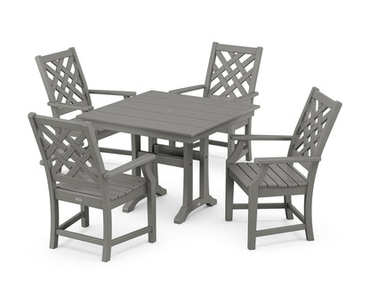 POLYWOOD Wovendale 5-Piece Farmhouse Dining Set with Trestle Legs in Slate Grey