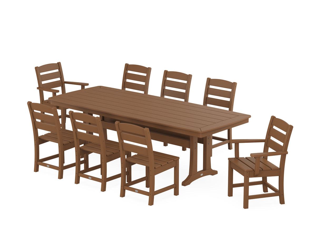 POLYWOOD Lakeside 9-Piece Dining Set with Trestle Legs in Teak