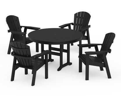 POLYWOOD Seashell 5-Piece Round Farmhouse Dining Set in Black