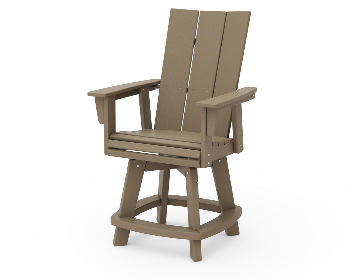 POLYWOOD Modern Curveback Adirondack Swivel Counter Chair in Vintage Sahara