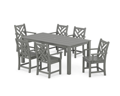 POLYWOOD Chippendale Arm Chair 7-Piece Parsons Dining Set in Slate Grey
