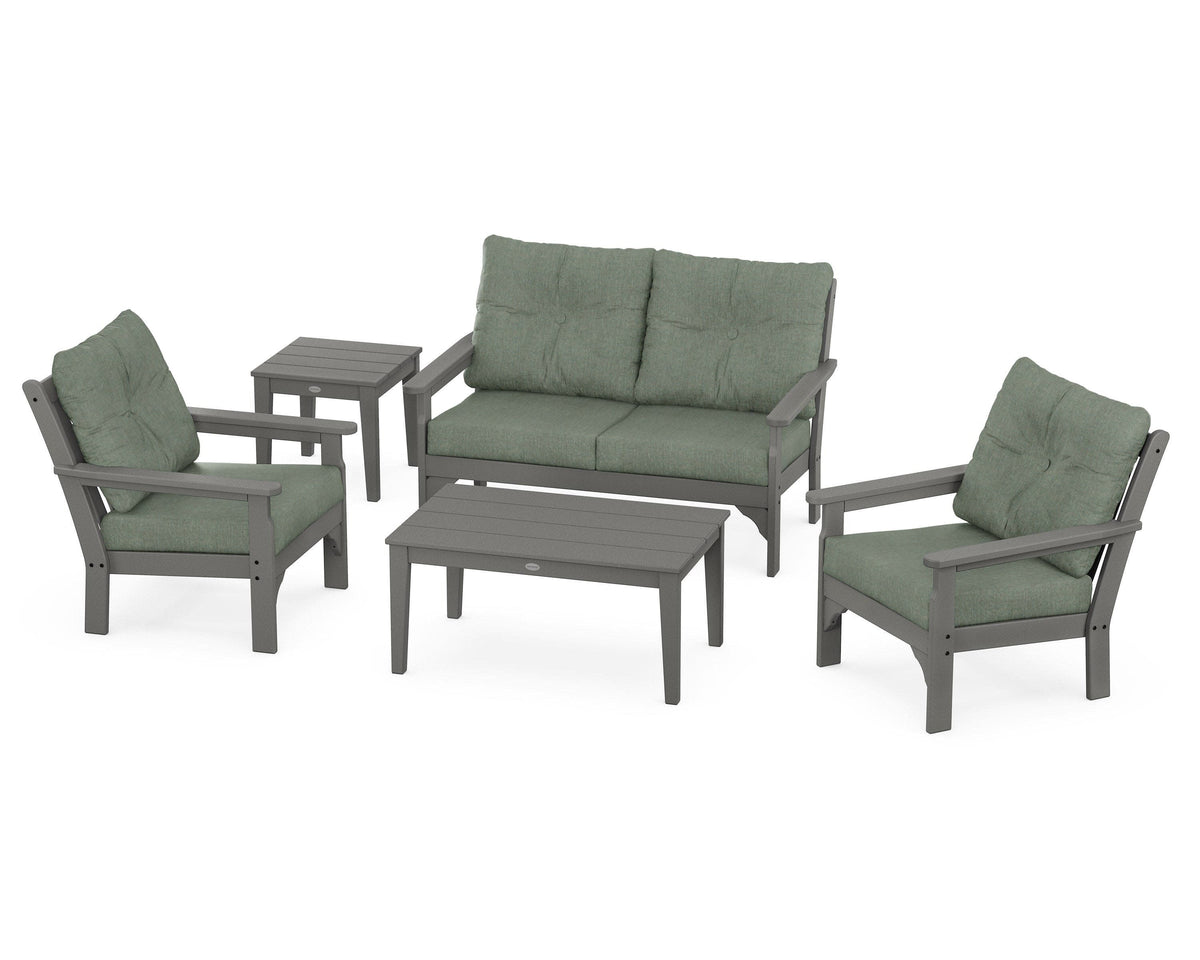POLYWOOD Vineyard 5-Piece Deep Seating Set with Two Chairs and Loveseat in Slate Grey / Cast Sage