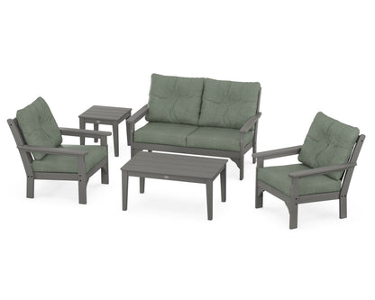POLYWOOD Vineyard 5-Piece Deep Seating Set with Two Chairs and Loveseat in Slate Grey / Cast Sage