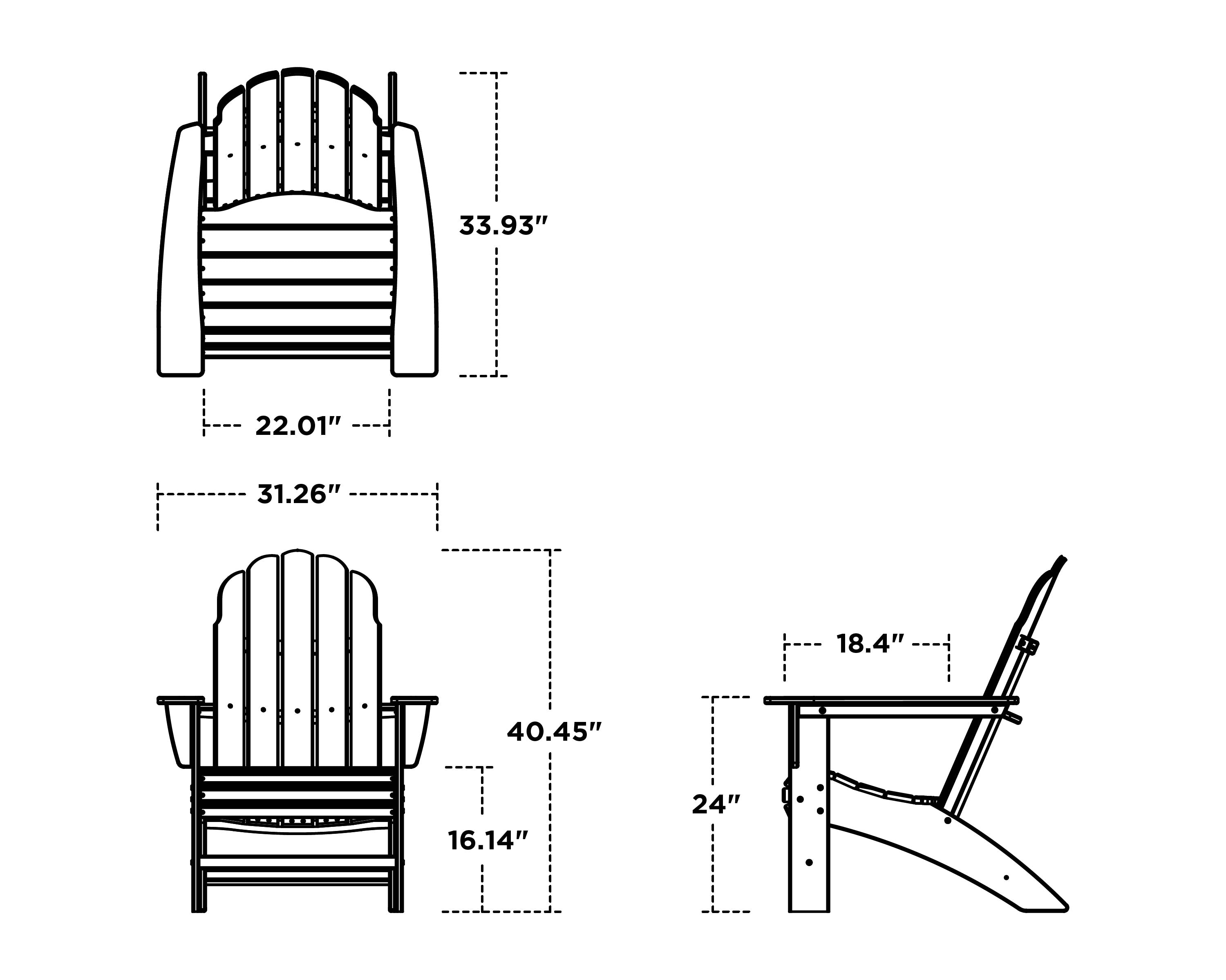 Technical drawing of a wooden chair with dimensions labeled