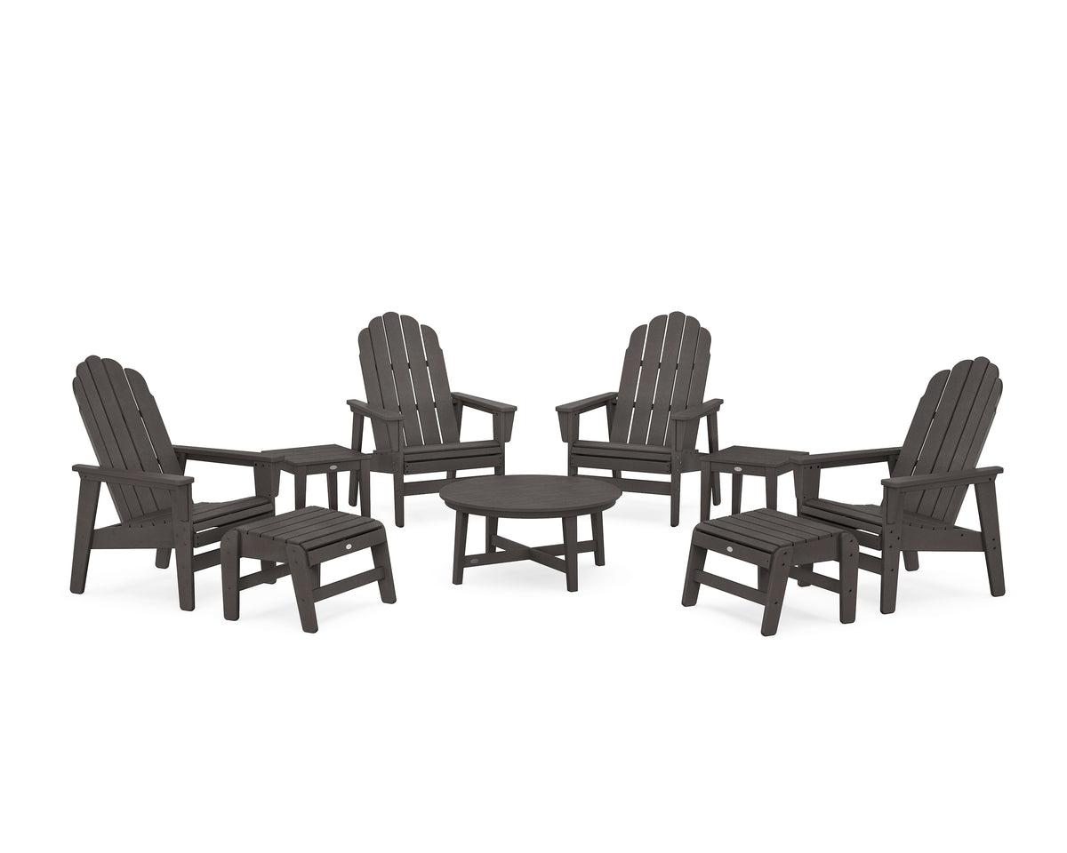 POLYWOOD Vineyard Grand Upright Adirondack 9-Piece Conversation Set in Vintage Coffee