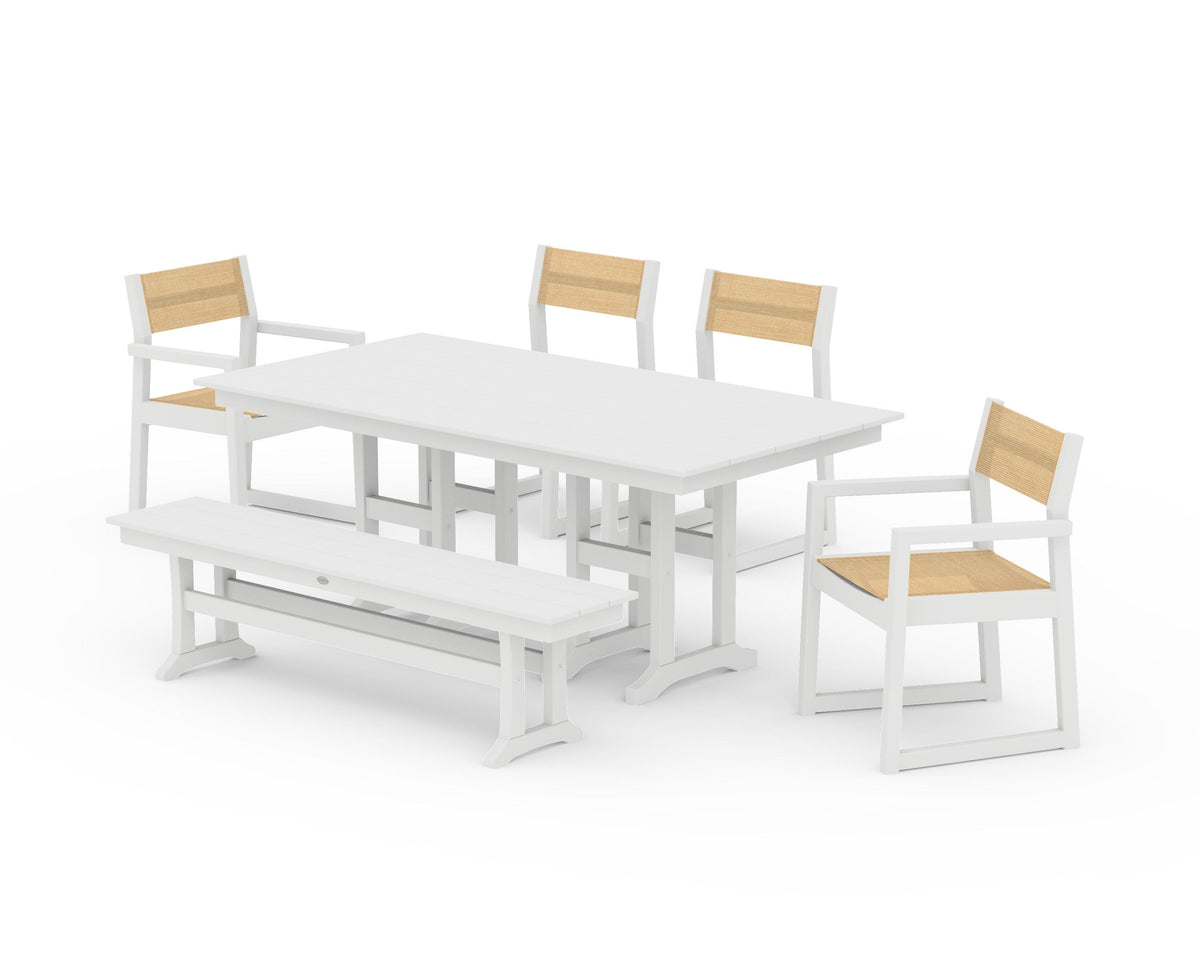 POLYWOOD EDGE Sling 6-Piece Farmhouse Dining Set in White / Dupioni Apricot