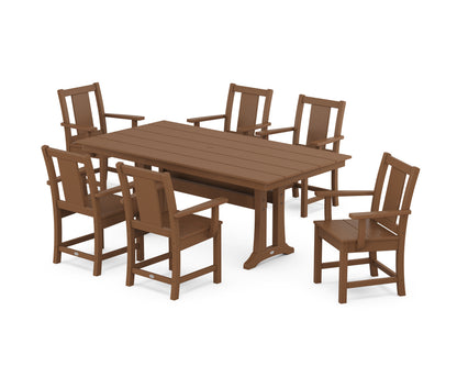 POLYWOOD Prairie Arm Chair 7-Piece Farmhouse Dining Set with Trestle Legs in Teak