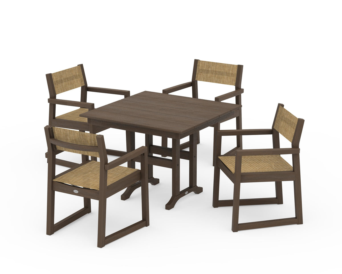 POLYWOOD EDGE Sling Arm Chair 5-Piece Farmhouse Dining Set in Kona / Burlap