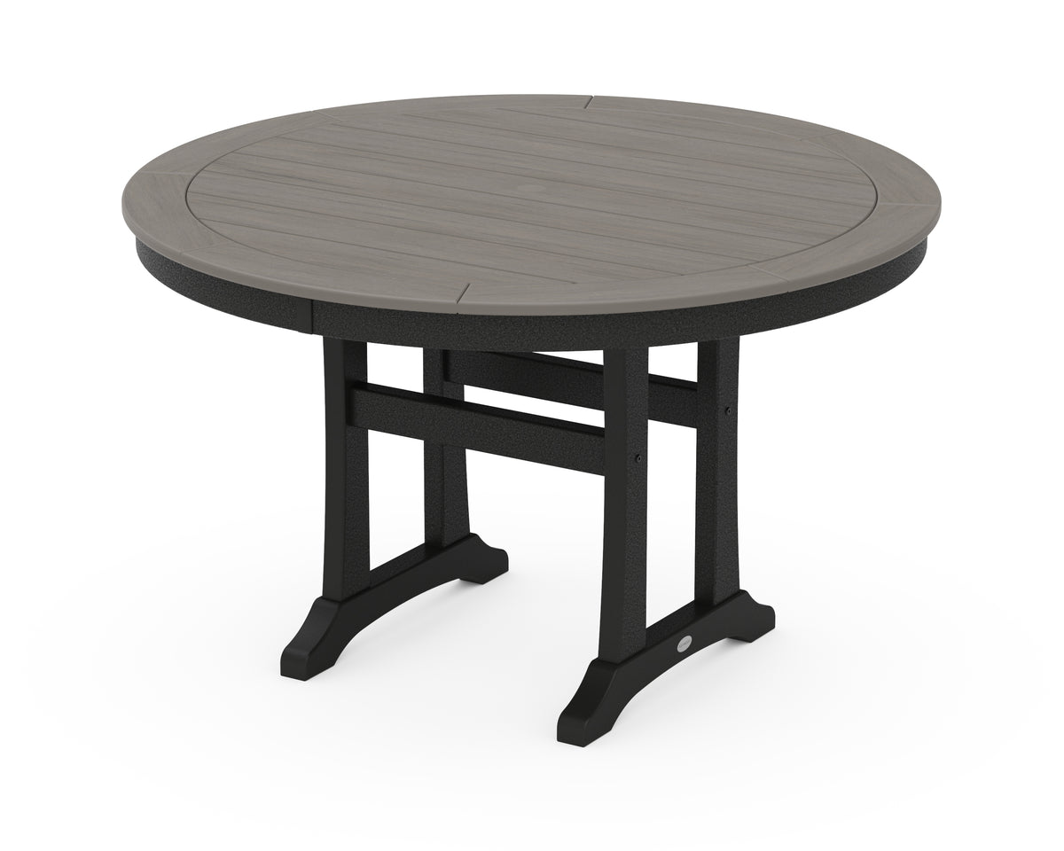 POLYWOOD Nautical Trestle 48" Round Dining Table in Black / Driftwood