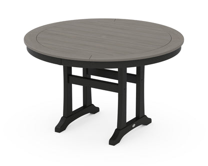 POLYWOOD Nautical Trestle 48" Round Dining Table in Black / Driftwood