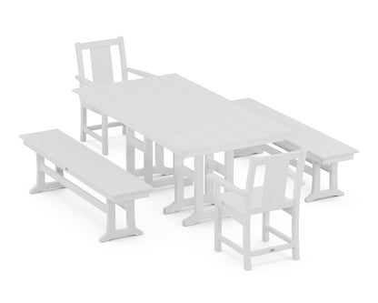 POLYWOOD Prairie 5-Piece Farmhouse Dining Set with Benches in White