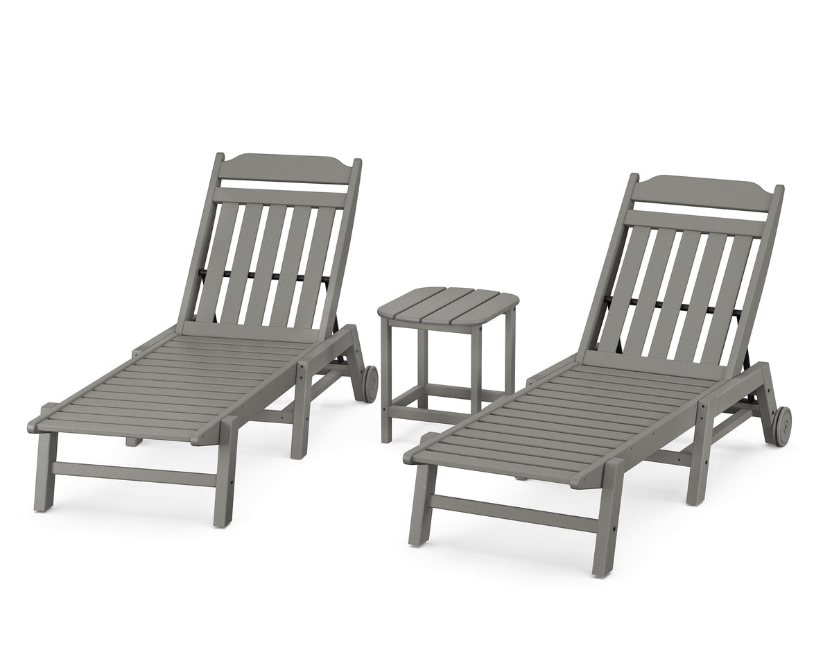 POLYWOOD Cottage 3-Piece Chaise Set with Wheels in Slate Grey