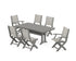 POLYWOOD Coastal Folding Chair 7-Piece Farmhouse Dining Set with Trestle Legs in Slate Grey / Birch