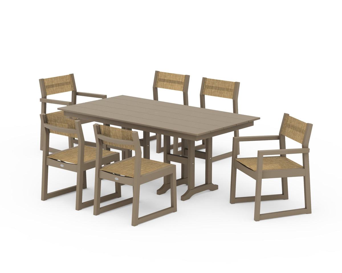 POLYWOOD EDGE Sling 7-Piece Farmhouse Dining Set in Vintage Sahara / Burlap