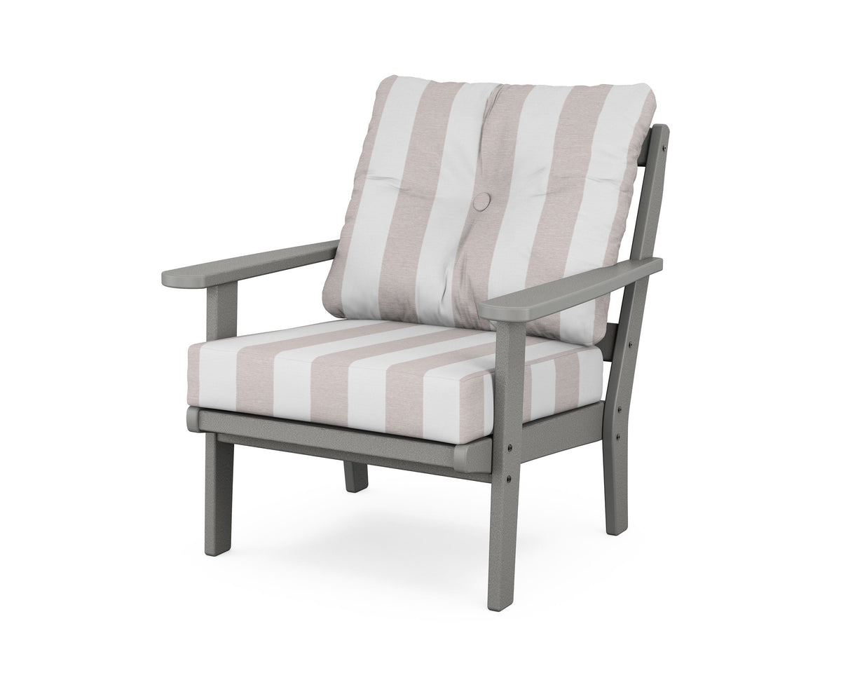 POLYWOOD Mission Deep Seating Chair in Slate Grey / Cabana Stripe Dune Burlap