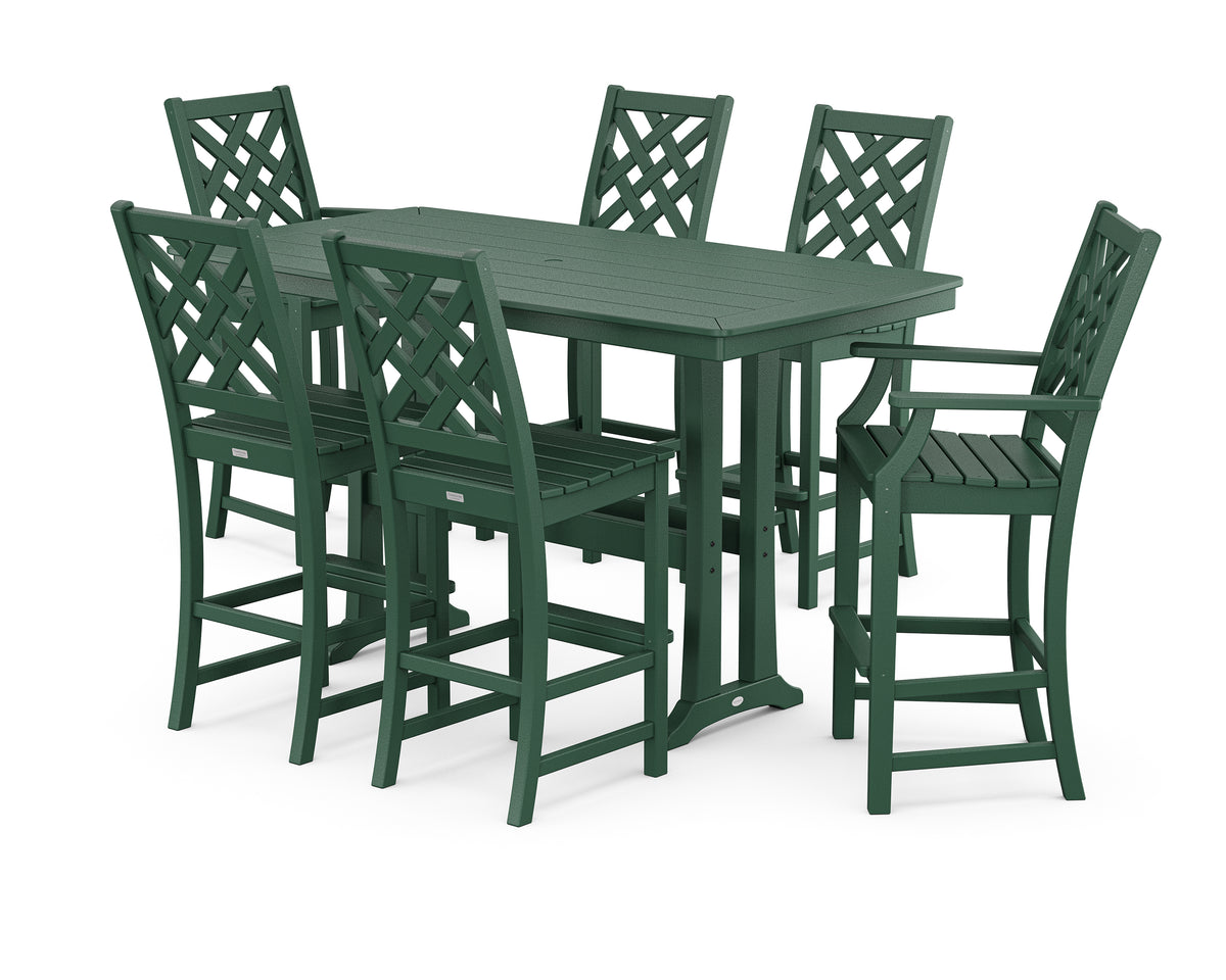 POLYWOOD Country Living Wovendale 7-Piece Bar Set with Trestle Legs in Green