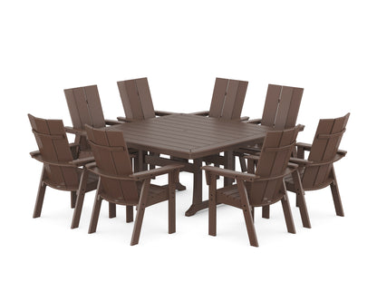 POLYWOOD Modern Curveback Adirondack 9-Piece Square Dining Set with Trestle Legs in Mahogany