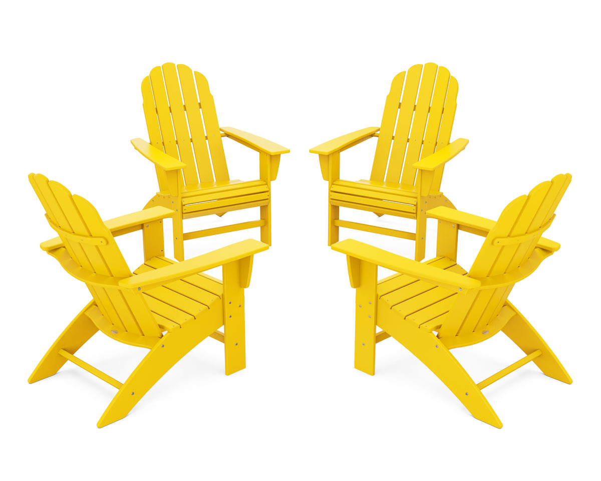 POLYWOOD 4-Piece Vineyard Curveback Adirondack Chair Conversation Set in Lemon