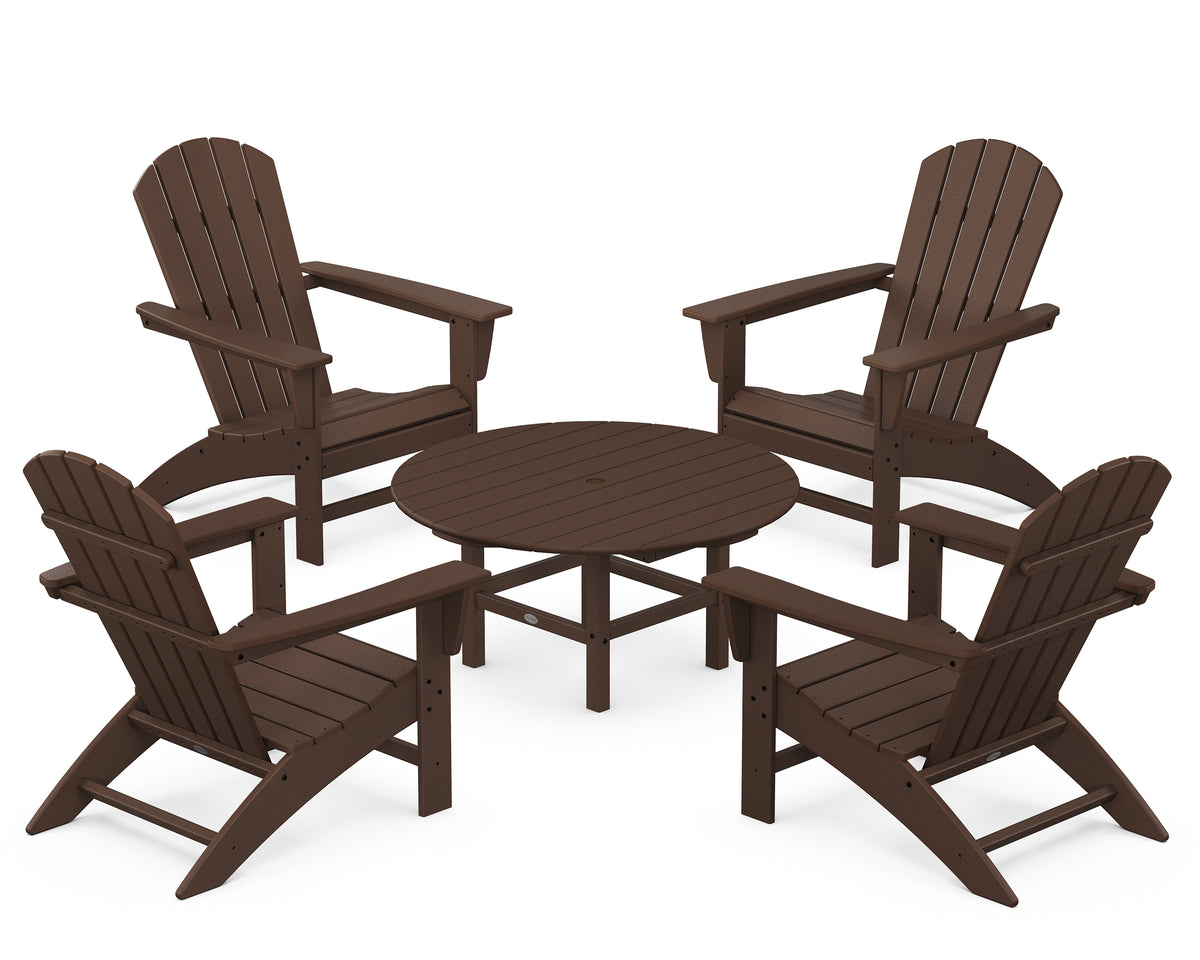 POLYWOOD Nautical 5-Piece Adirondack Chair Conversation Set in Mahogany