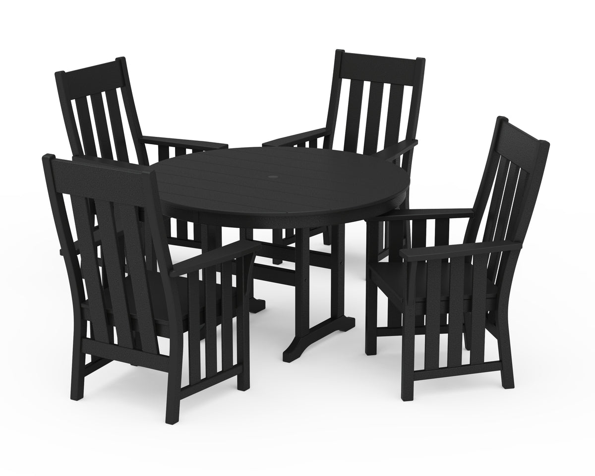 POLYWOOD Acadia 5-Piece Round Farmhouse Dining Set in Black