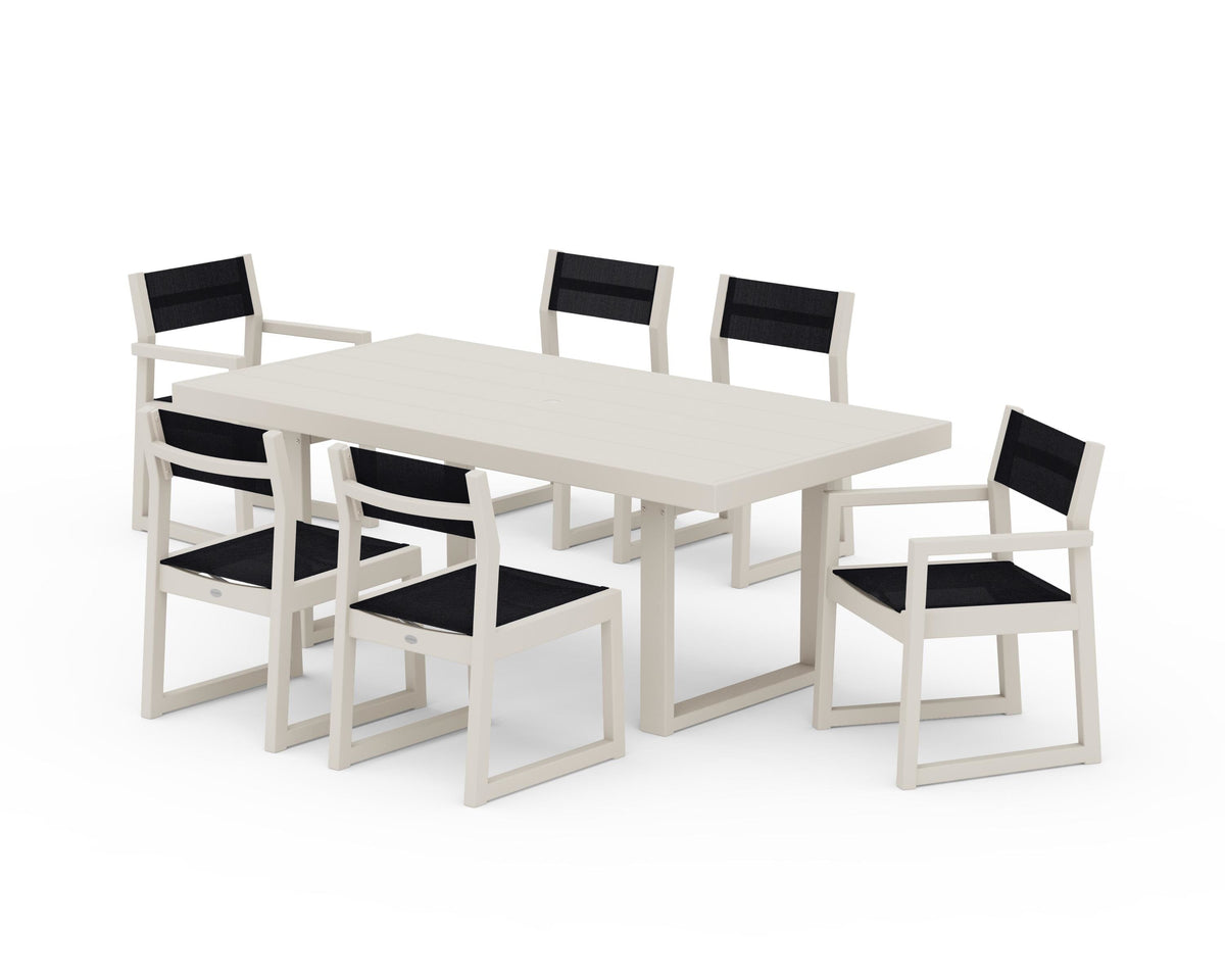 POLYWOOD EDGE Sling 7-Piece Dining Set in Sand / Black